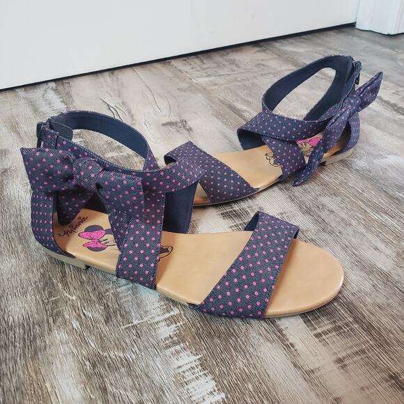 Disney Minnie Mouse Women's Blue Sandals Pink Dots Bow Size 5 - Picture 6 of 8